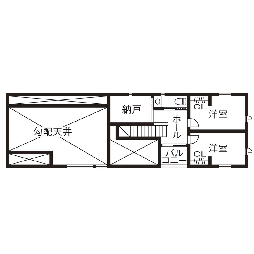 北条工務店一級建築士事務所 【奈良／4000万円台／ほぼ平屋／間取り図】空間がつながり、家族のつながりがさらに強くなる平屋のような家の間取り図（４LDK＋納戸）2階