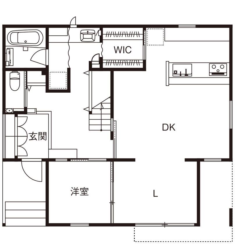 北条工務店一級建築士事務所 【京都/30坪台/3000万円台前半】美しい陰影が空間に奥行きと情緒を生み出す、落ち着きのある住まいの間取り図（3LDK）1階