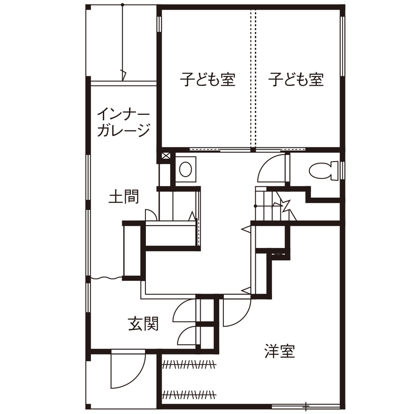 北条工務店一級建築士事務所 【奈良/30坪台/3000万円台前半】プライバシーを守りながら光や風がたっぷり。2階リビングのある家の間取り図（2LDK）1階