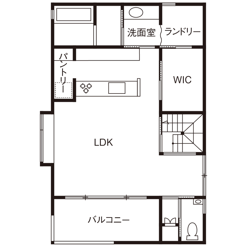北条工務店一級建築士事務所 【奈良/30坪台/3000万円台前半】プライバシーを守りながら光や風がたっぷり。2階リビングのある家の間取り図（2LDK）2階