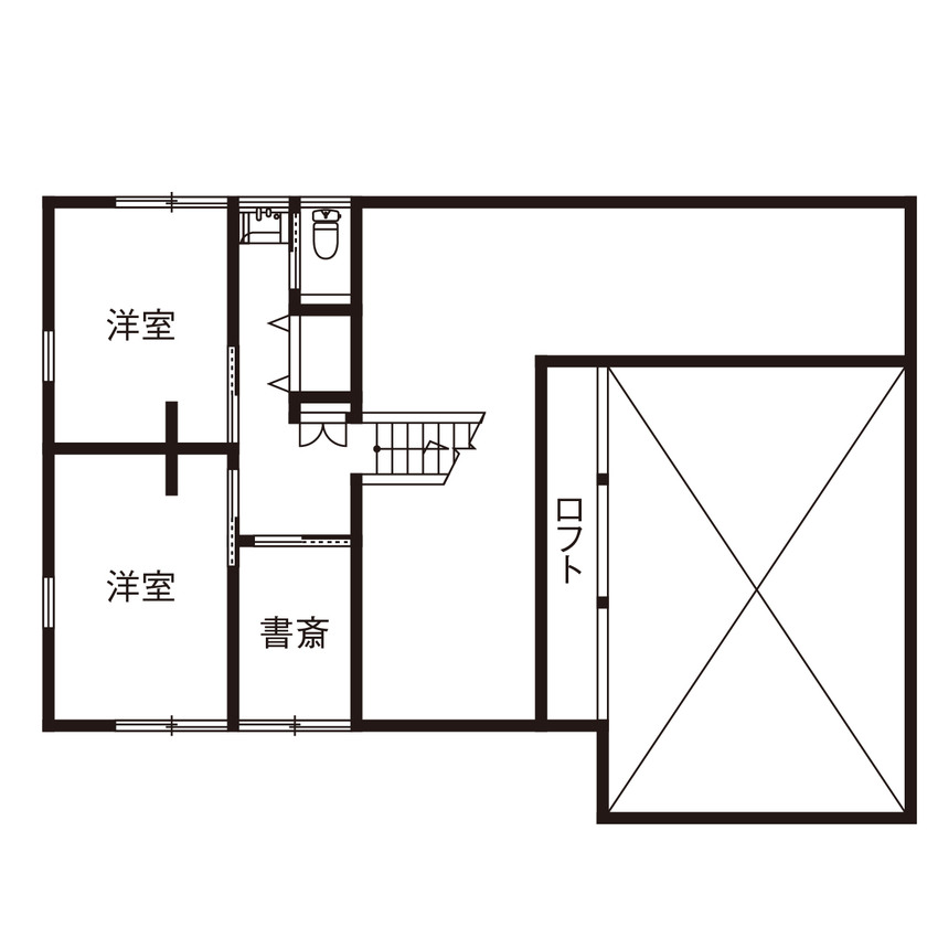 北条工務店一級建築士事務所 【大阪/平屋風の家/4000万円台】広がる視界、開放感を生み出す勾配天井…、大らかに子育てを楽しむ家の間取り図（4LDK）2階