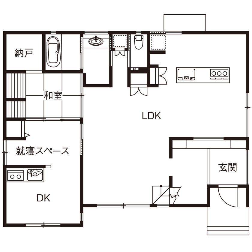 北条工務店一級建築士事務所 【奈良/二世帯住宅/3000万円台】「ただいま」「お帰り」の声が弾む、玄関からLDKへ視界が抜ける家の間取り図（４LDK＋DK）1階