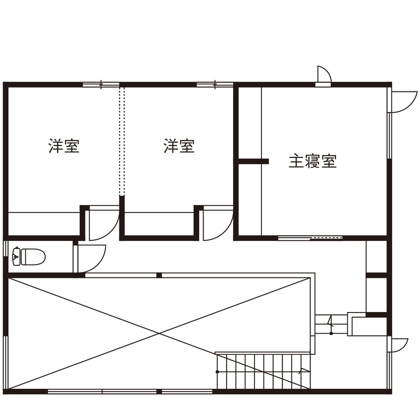 北条工務店一級建築士事務所 【京都/吹き抜け/土間/3000万円台】木の質感を楽しみながら、家族みんなで長い時間をかけて育てていく家の間取り図（2LDK）2階