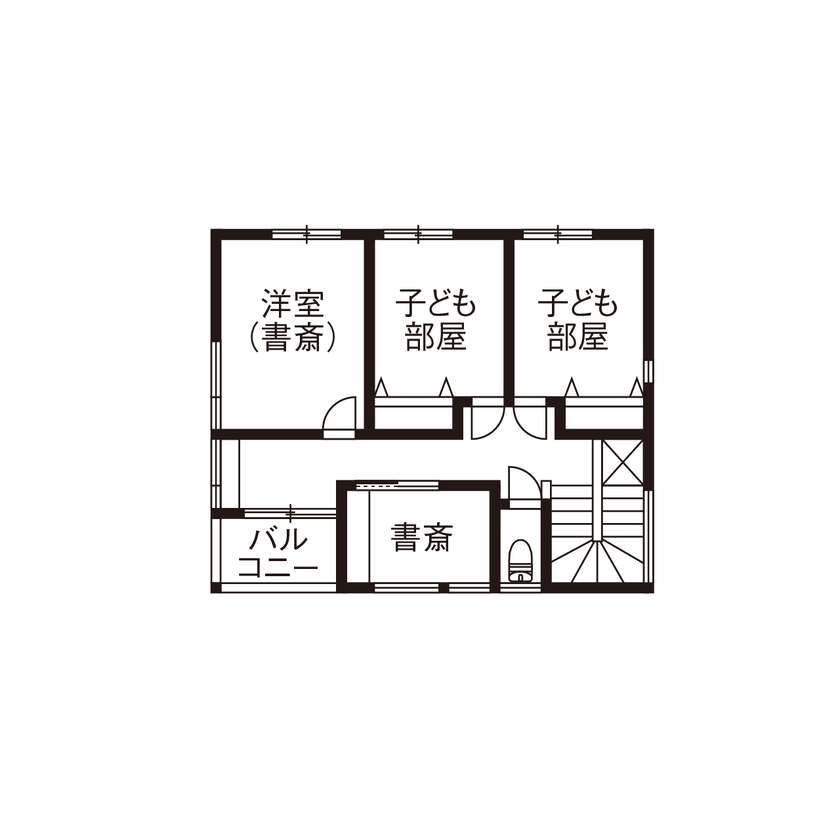 北条工務店一級建築士事務所 【奈良県／4000万円台／間取り図】家族の団らんもリモートワークも快適に。子育て中の共働き夫婦が建てた家の間取り図（5LDK＋書斎）2階