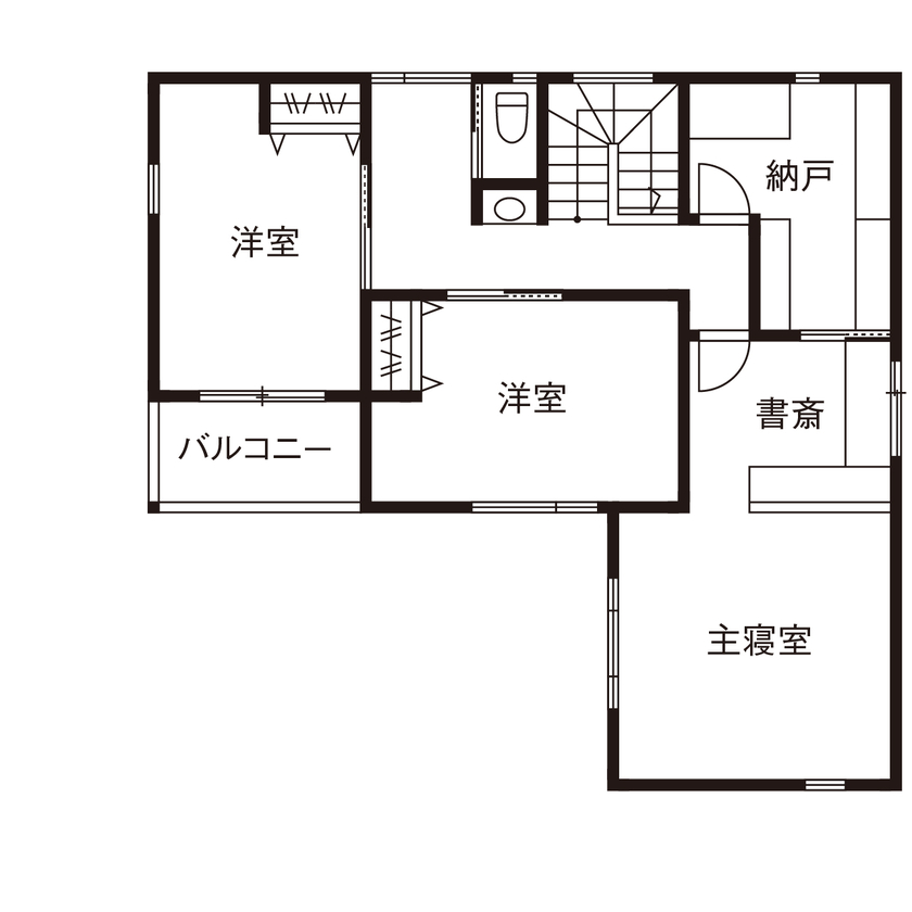 北条工務店一級建築士事務所 【奈良／4000万円台／間取り図】中庭から導く自然光や爽やかな風が気持ちいい、自然素材に心がやすらぐ家の間取り図（３LDK＋納戸）2階