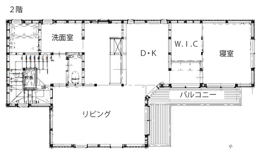 一級建築士事務所　和工務店 【全棟気密測定/44坪/横浜市/間取図】玄関共有で広々リビングを叶えた完全分離型二世帯住宅の間取り図（4LDK）2階