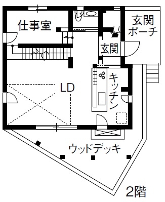 一級建築士事務所　和工務店 【全棟気密測定/多摩市/間取り】木の柔らかな質感＋陽光が心地よい。ハンモックでゆったりと過ごす暮らしの間取り図（3LDK）2階