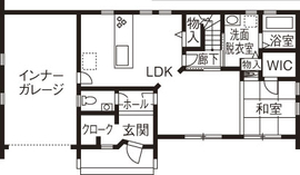 Vie house  童話のようなアンティーク感　インナーガレージのある家の間取り図（4LDK）１階