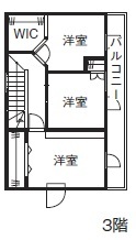 Vie house  都会的な外観と融合する自然素材の温もりを感じる住まいの間取り図（5K以上）３階