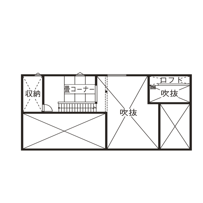 Vie house  ハンドメイドと珪藻土で叶えた、平屋のように暮らす木の住まいの間取り図（4LDK＋小屋裏収納）2階
