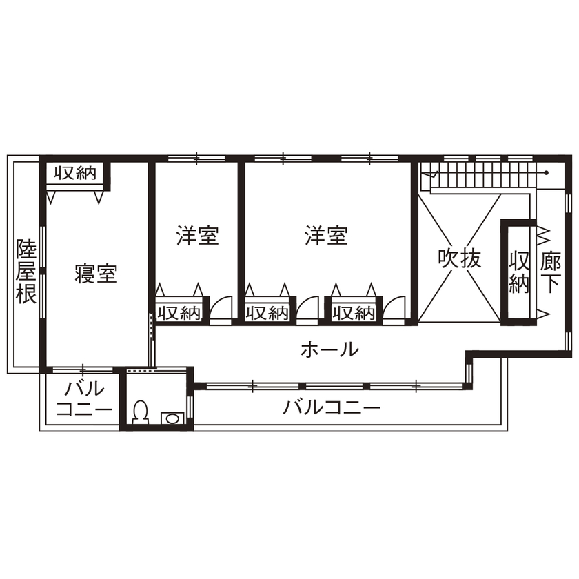 ミューズの家 【4000万円台|50坪台|間取り|バルコニー】開放感たっぷりのリビング+大開口で伸びやかな空間が広がる住まいの間取り図（3LDK）２階