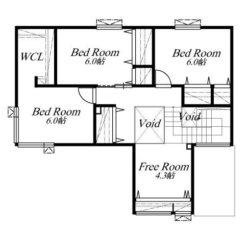 AD設計室 【札幌市/4LDK/収納充実】愛犬のためのトリミングルームも設置！傾斜地を利用したスキップフロアの家の間取り図（5K以上）2階