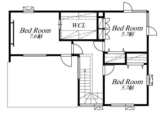 AD設計室 【札幌市/3LDK/収納充実】コストを抑えつつ、高級感を醸し出す。シャープな外観でDJブースのある家の間取り図（3LDK）2階