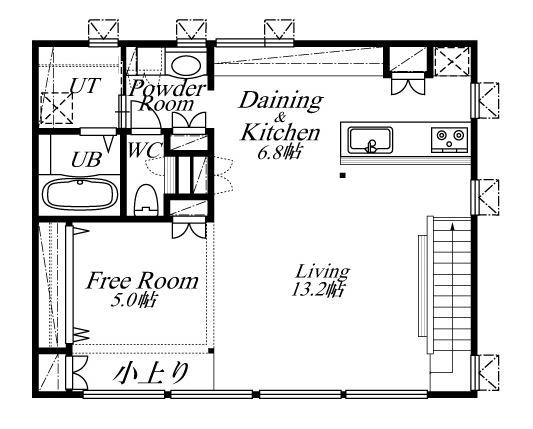 AD設計室 【札幌市/3LDK/自然素材】2階リビングを採用し、眺望と立地の良さを最大限に楽しむ暮らしの間取り図（3LDK）2階