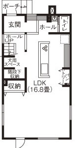 リヨ・デ・ホーム 【3LDK間取図/北広島市/住み始めて2年】一から家づくりを教わって新築、素材の質感にこだわって正解の間取り図（3LDK）１階