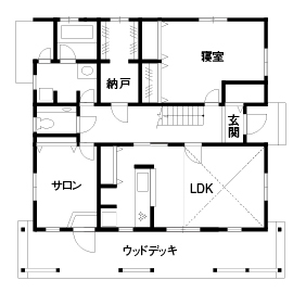 グラッソ一級建築士事務所 【滋賀/2000万円台/平屋風/間取り図/40坪/4LDK】カリフォルニアスタイルの平屋風。カバードポーチのある家の間取り図（4LDK）1階