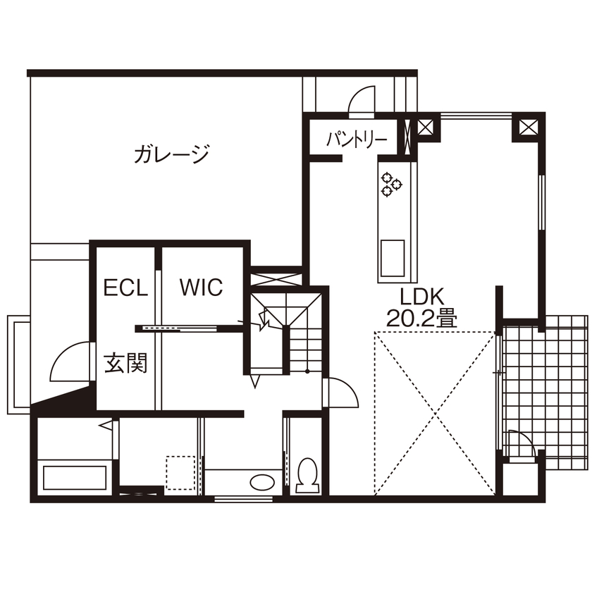 グラッソ一級建築士事務所 【間取図有|ジャパンディスタイル|ビルトインガレージ】まずは、常識から考え直そう。それが本当の注文住宅の間取り図（3LDK）1階