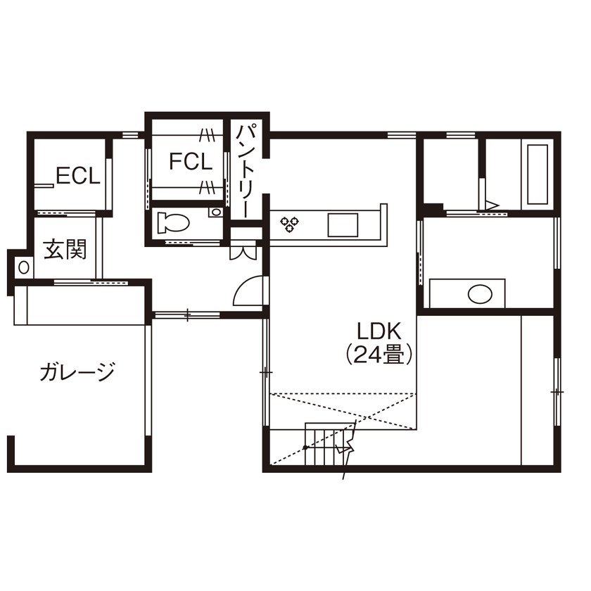 グラッソ一級建築士事務所 【2000万円後半｜間取図有｜北欧モダンスタイル｜車寄せ】暮らしを豊かにしてくれた、設計者からの提案の間取り図（3LDK）1階