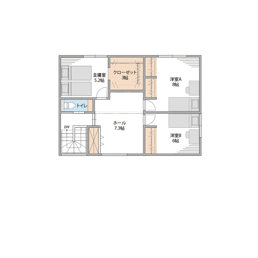 オスカーホーム 2000万円台｜外を通らずに室内へスムーズ！インナーガレージ付。LDKと畳コーナーで家族団欒もゆったりの間取り図（4LDK）2階