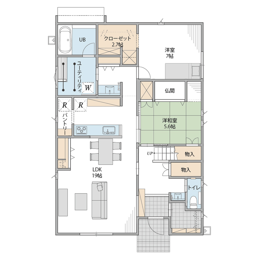オスカーホーム 性能と暮らしやすさを兼ね備えた、二世帯に寄り添う住まいの間取り図（4LDK）1階