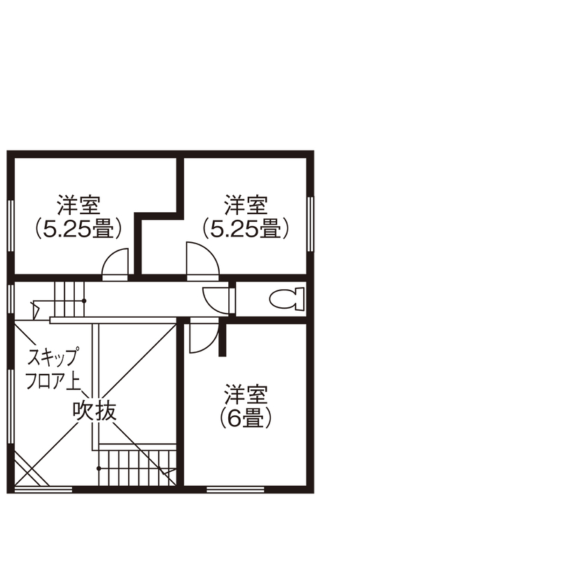 生杉建設 【千歳市｜30坪台｜2階建て｜間取り図有】スキップフロア×ダウンフロアで立体感のある家の間取り図（4LDK）2階