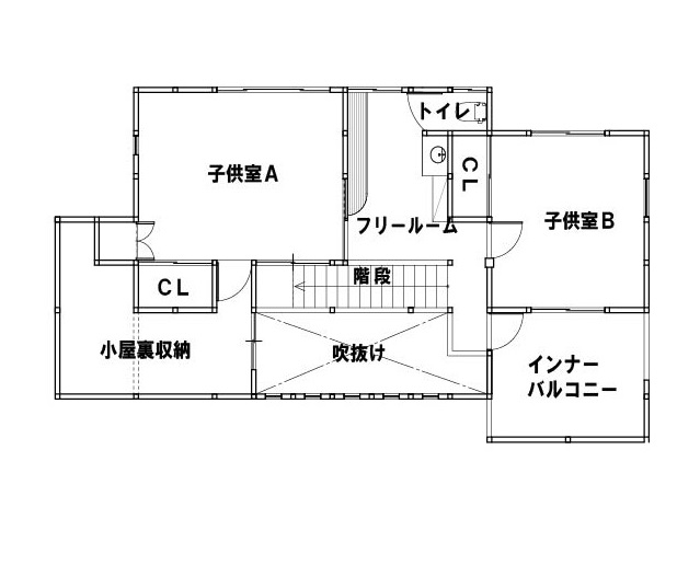 愛和 【愛知｜古民家テイスト×和モダン】趣深い大屋根の外観と吹抜け、床下冷暖房で快適性も備えた平屋風の家の間取り図（4LDK）2階