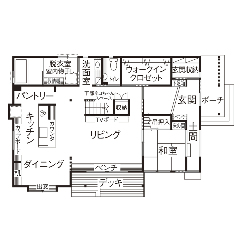愛和 【2000万円台×耐震等級3・長期優良住宅×間取図】通り土間がつなぐ、暮らしやすさと美しさを両立した家の間取り図（4LDK＋フリースペース）1階