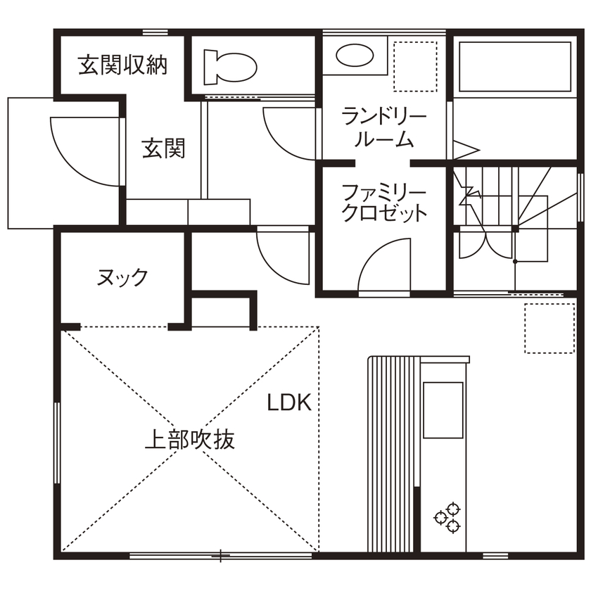愛和住宅／クレバリーホーム 【愛知県｜1000万円台×30坪未満｜間取り有】収納重視の間取りがポイント。北欧風のコンパクトハウスの間取り図（3LDK＋ヌック）１階