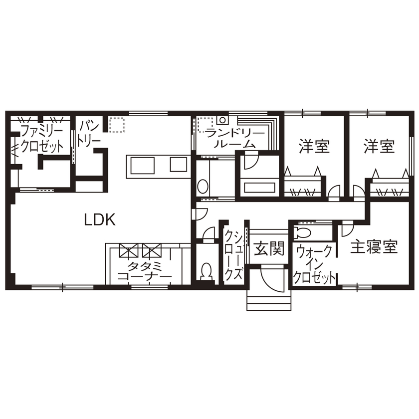 愛和住宅／クレバリーホーム 【愛知県｜2000万円台｜平屋｜間取り有】グレー系インテリアでオシャレに。家事らくも叶えたタイル外壁の家の間取り図（3LDK）１階