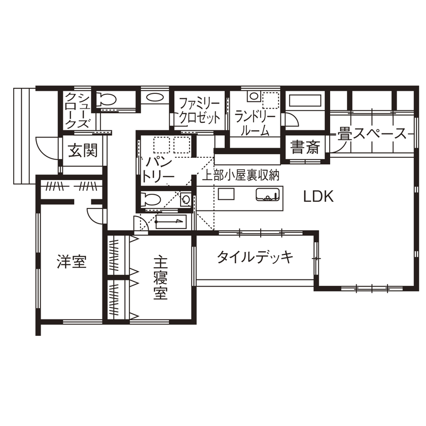 愛和住宅／クレバリーホーム 【安城市｜2000万円台｜平屋｜間取り有】雨にぬれずに玄関まで行けるガレージハウスは家事ラク動線も◎の間取り図（2LDK）1階