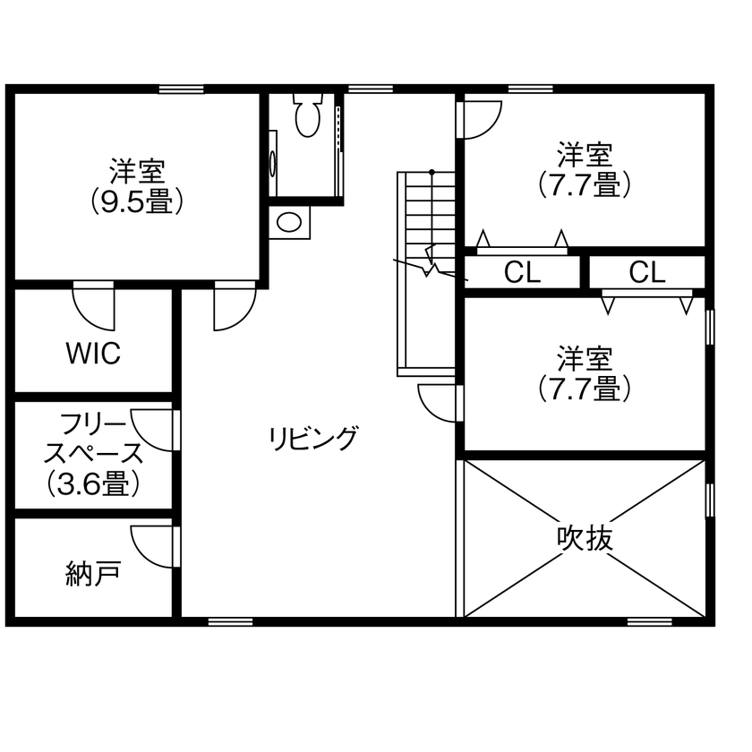 翼住宅（つばさハウジング） 【4300万円】ダイナミックな吹き抜けでつながる二世帯のリビング。2×6工法で、年間を通して家中が快適の間取り図（5LLDK）2階