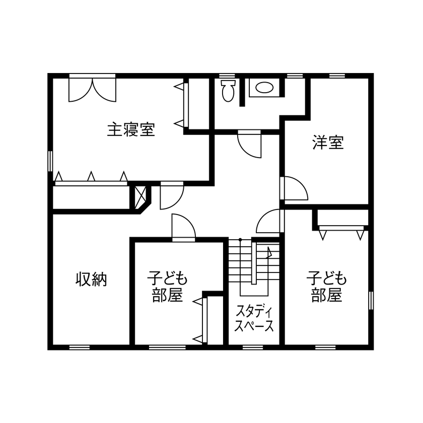 翼住宅（つばさハウジング） 【3900万円】こだわりを詰め込んだ6LDK。快適な室温と清浄な木の香りに包まれて、趣味も子育ても楽しめる！の間取り図（6LDK）2階