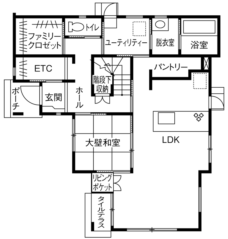 石友ホーム　滋賀支社 【50坪以上の土地/3000万円台/間取図】決め手は「こんな家に住みたい！」と思わせてくれた宿泊体験の間取り図（3LDK）1階