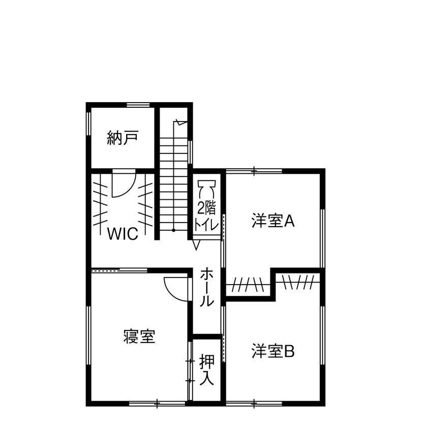 石友ホーム　滋賀支社 【50坪以上の土地/2000万円台/長浜市/間取図】三角屋根のカフェスペースとヌックに癒される家の間取り図（3LDK）2階