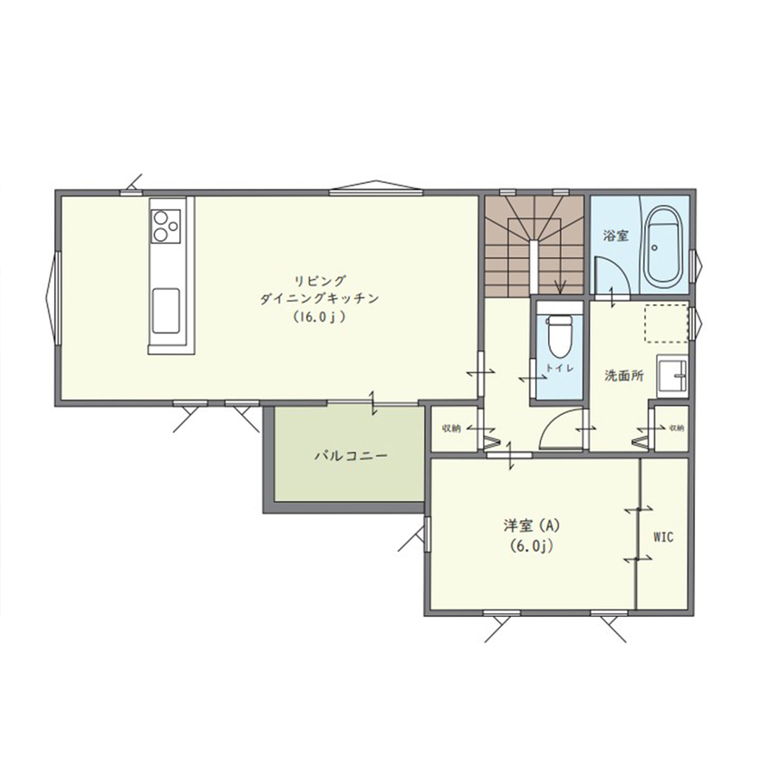 アイキョーホームのガレージハウス 【2875万円|30坪台|変形地|2階リビング】テクノストラクチャーで実現！三角地で叶えた店舗併用住宅の間取り図（3LDK+店舗）2階