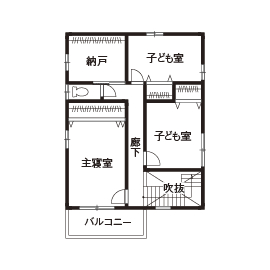 イシンホーム住宅研究会 未来のゼロエネ住宅「サンクスZEGA」。お洒落なカリフォルニア・スタイルの間取り図（4LDK）2階