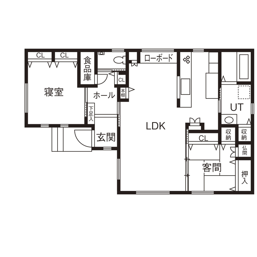 弘信建設 【札幌市/夫婦2人暮らし/間取図有/2LDK/平屋】高天井のリビングと全室床暖房のあたたかい空間設計の間取り図（2LDK）1階