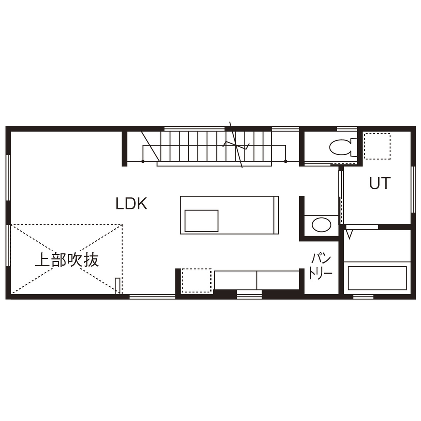 弘信建設 【札幌市/3人家族/間取図有/2LDK＋納戸2つ/約24坪の狭小地】インナーガレージの3階建ての間取り図（2LDK＋2納戸）2階