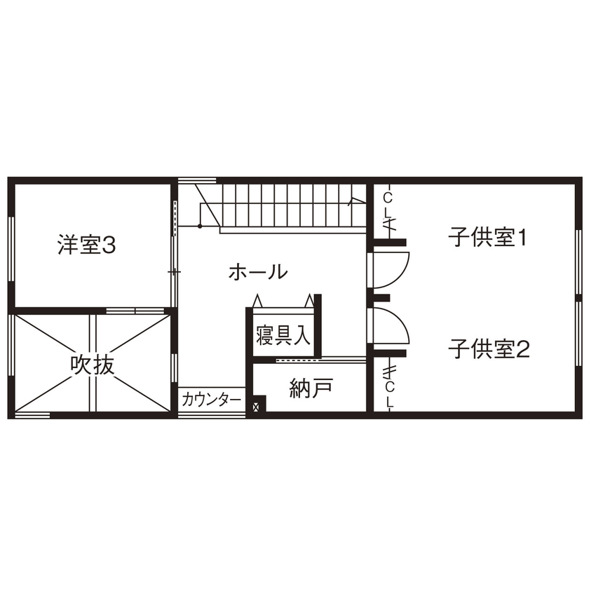 弘信建設 【札幌市/3人家族/間取図有/2LDK＋納戸2つ/約24坪の狭小地】インナーガレージの3階建ての間取り図（2LDK＋2納戸）3階