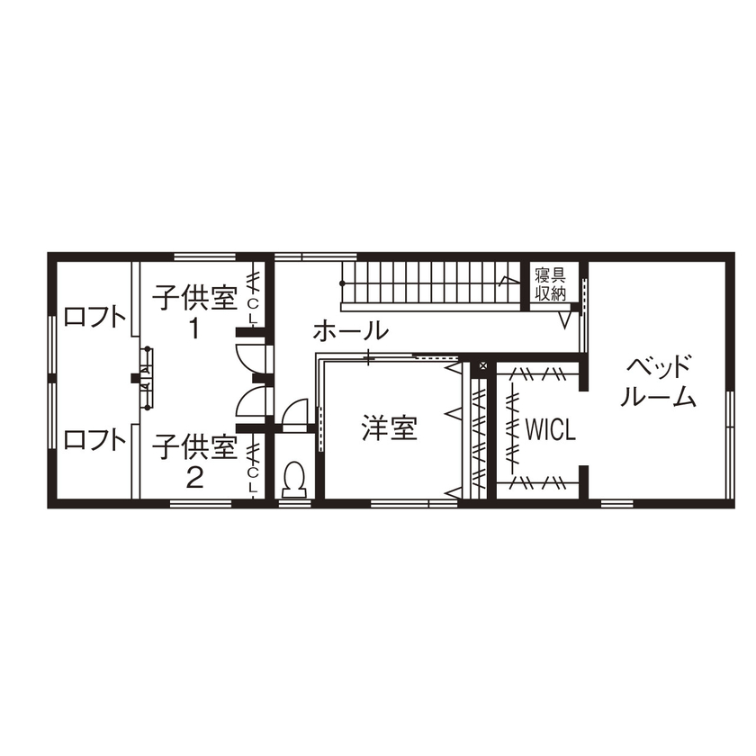 弘信建設 【札幌市/3人家族/間取図有/3LDK＋ロフト/効率の良い回遊動線】縦長の土地を活用した子育ての家の間取り図（3LDK＋2ロフト）2階