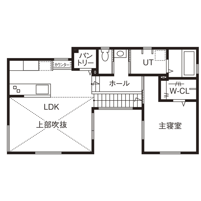 弘信建設 【札幌市/インナーガレージのある家/間取図有/3LDK＋ライトコート/スキップフロア】都心部の大人の暮らしの間取り図（3LDK＋ライトコート）2階