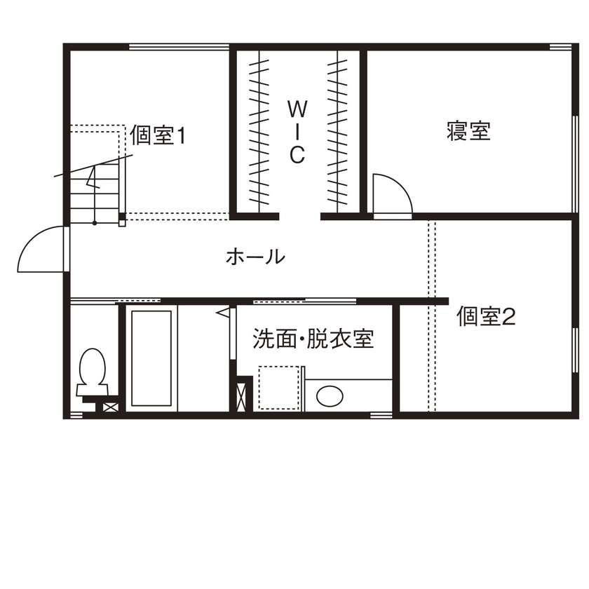 弘信建設 【札幌市/夫婦2人暮らし/間取図有/1LDK+個室2つ＋書斎/風景を取り込む】市街地を一望し静かな時間を楽しむの間取り図（1LDK+個室2つ＋書斎）1階