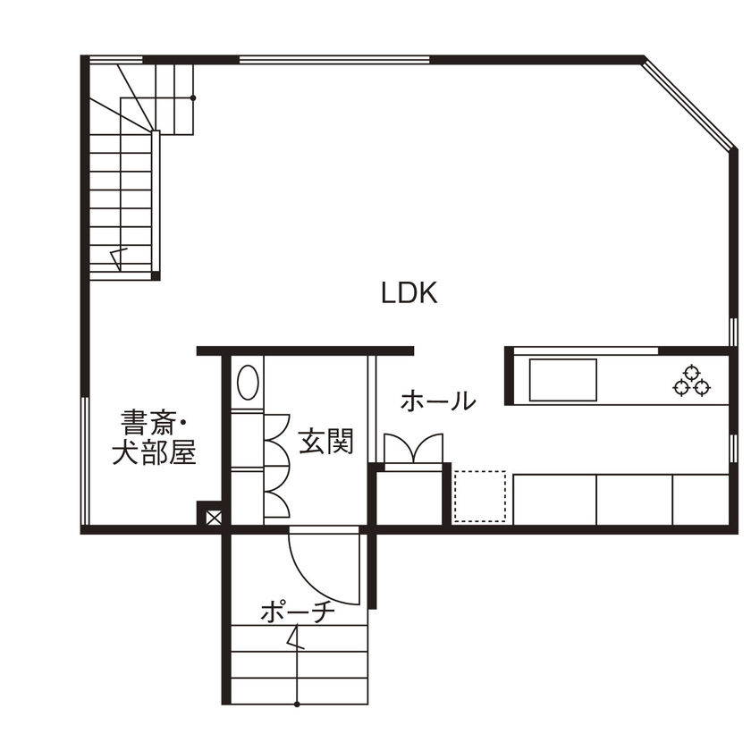 弘信建設 【札幌市/夫婦2人暮らし/間取図有/1LDK+個室2つ＋書斎/風景を取り込む】市街地を一望し静かな時間を楽しむの間取り図（1LDK+個室2つ＋書斎）2階