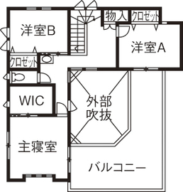 むぎくら 【1,500～1,999万円/41.2坪/間取り有】プライベートに配慮した、広く開放的な中庭を囲むデザイン住宅の間取り図（4LDK）2階