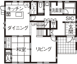むぎくら 【1,500～1,999万円/40.9坪/間取り図有】土地探しから予算内で実現した家族がつながる北欧風の家の間取り図（3LDK）1階