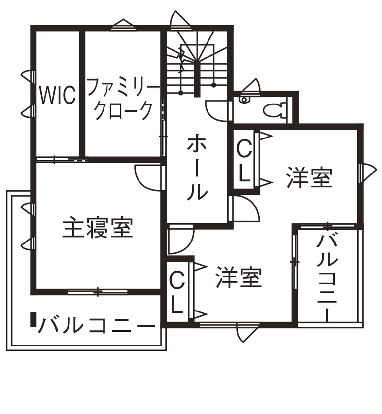むぎくら 【1500～1999万円/37.8坪/間取り図有】スカイバルコニーやウッドデッキで趣味を満喫できる遊び心詰まった家の間取り図（3LDK）2階