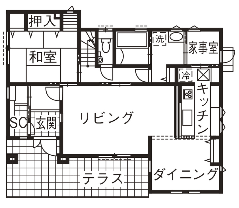 むぎくら 【1,500～1,999万円/38.3坪/間取り図有】好きなものに囲まれて毎日が楽しい「プロヴァンス風」のお洒落な家の間取り図（4LDK）1階