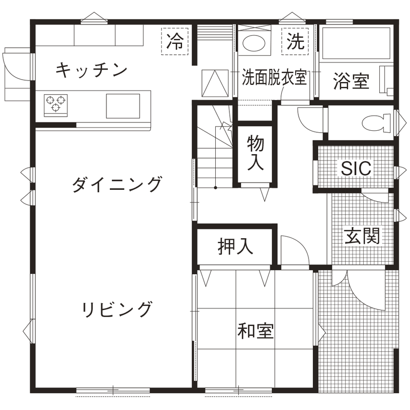 むぎくら 【1,500～1,999万円/36.5坪/間取り図有】ムダのない収納と家事ラク設計が◎スキップフロアの寝室がこだわりの間取り図（4LDK）1階