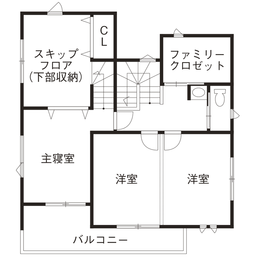 むぎくら 【1,500～1,999万円/36.5坪/間取り図有】ムダのない収納と家事ラク設計が◎スキップフロアの寝室がこだわりの間取り図（4LDK）2階