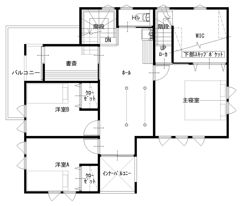 むぎくら 【2002万円/43.5坪/間取り図有】家事動線◎・収納豊富なシンプルモダンな間取り。の間取り図（3LDK＋書斎）2階